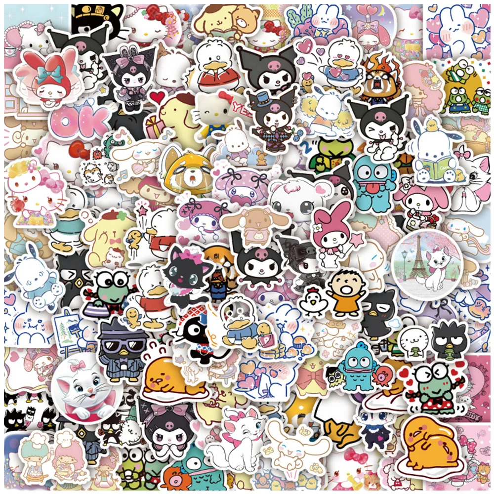 10/30/60/125pcs Kawaii Sanrio Stickers Aesthetic Hello Kitty Cinnamoroll Kuromi My Melody Cartoon Decals Cute Sticker for Kids