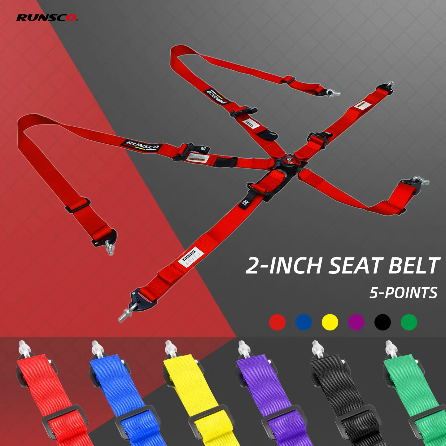 

2Inch Seat Belt Harness Adjustable Harness Safe Shoulder Strap 5 Points Snap-In Cam Lock Quick Release -Runsco