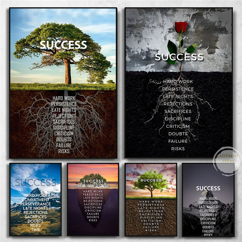 Office Decor Success Tree Work Hard Inspirational Quotes Posters and Prints Wall Art Pictures for Living Room Office Home Decor