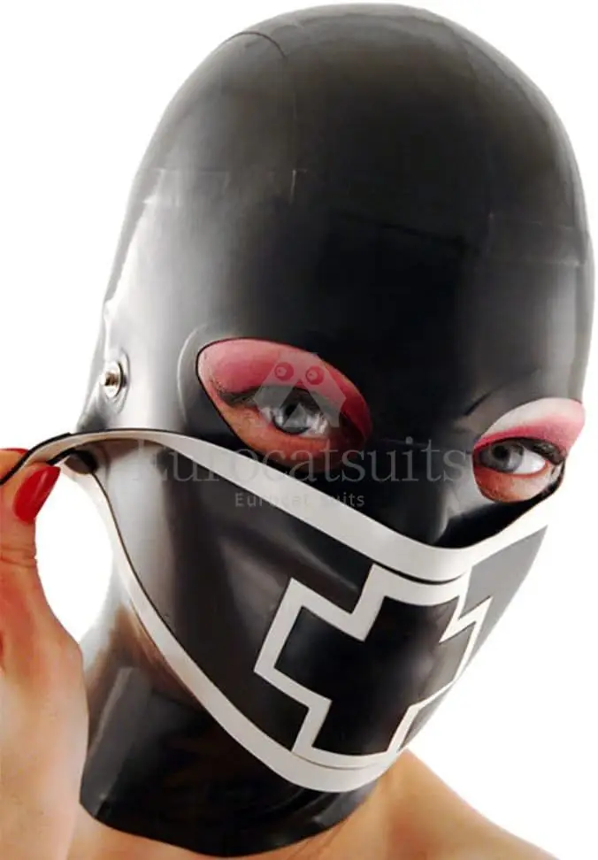 Latex Hood with Removable Mouth Mask Handmade for Party Cosplay Clubwear Catsuit