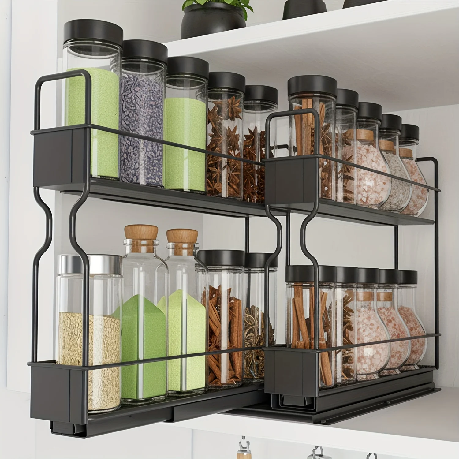 

us2-Tier Spice Rack Organizer For Cabinets, Heavy Duty Slide Out Design With Labels, 5.2" W X 10.75" D X 10" H, No Jarsd