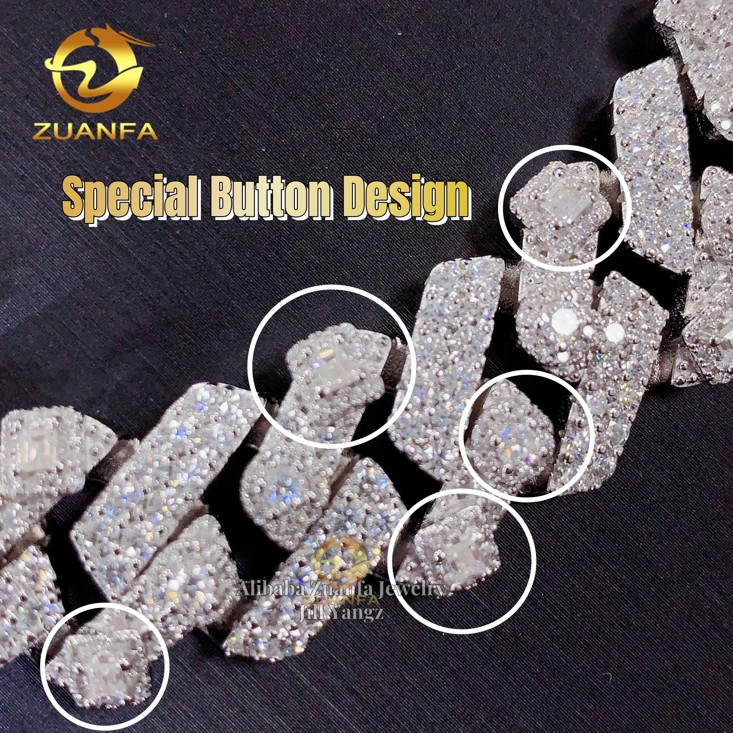 18mm Button Design GRA Certification Moissanite Cuban Links Moissanite Chain Necklace，