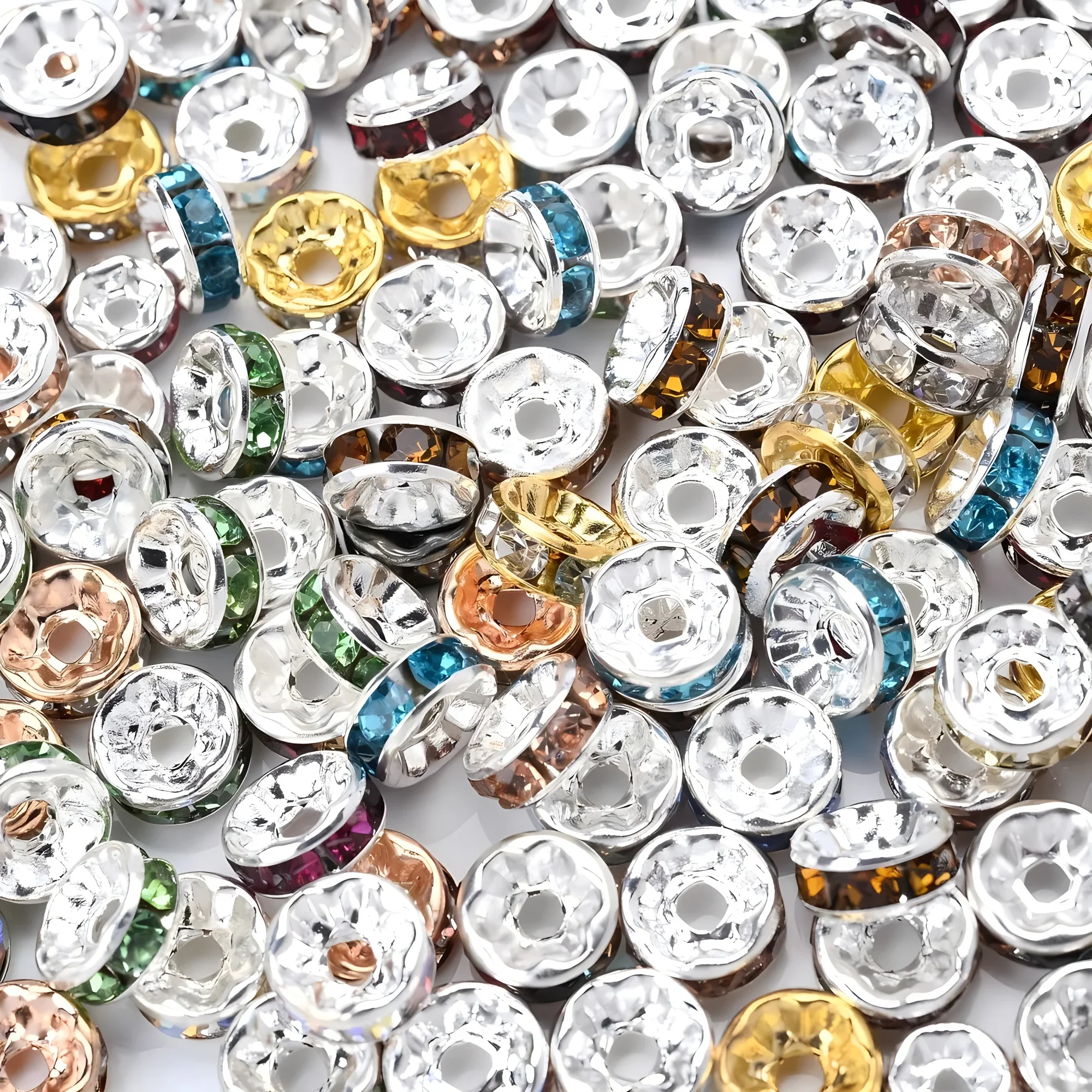 100pcs 6/8mm Random Mixed Color Rondelle Loose Beads Inlaid Rhinestones Spacer For DlY Bracelet Necklace Jewelry Accessories