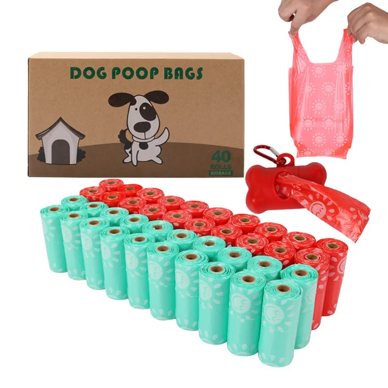 4-40 Rolls Biodegradable Pet Garbage Bag Compostable Vest Style Cat Dog Poop Trash Bags Outdoor Pets Eco-Friendly Poop Bags