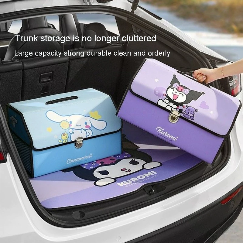 Cartoon Car Trunk Storage Box Kuromi Cinnamoroll Fold Large Capacity Vehicle Mounted Storage Box Car Use Home Use Organizing Box