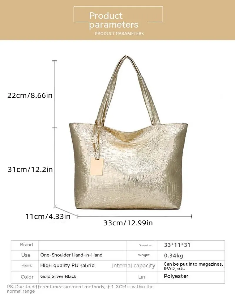 Bags LargeCapacity OneShoulder PU Crocodile Pattern HandBag Foreign Trade Fashion Europe And The United