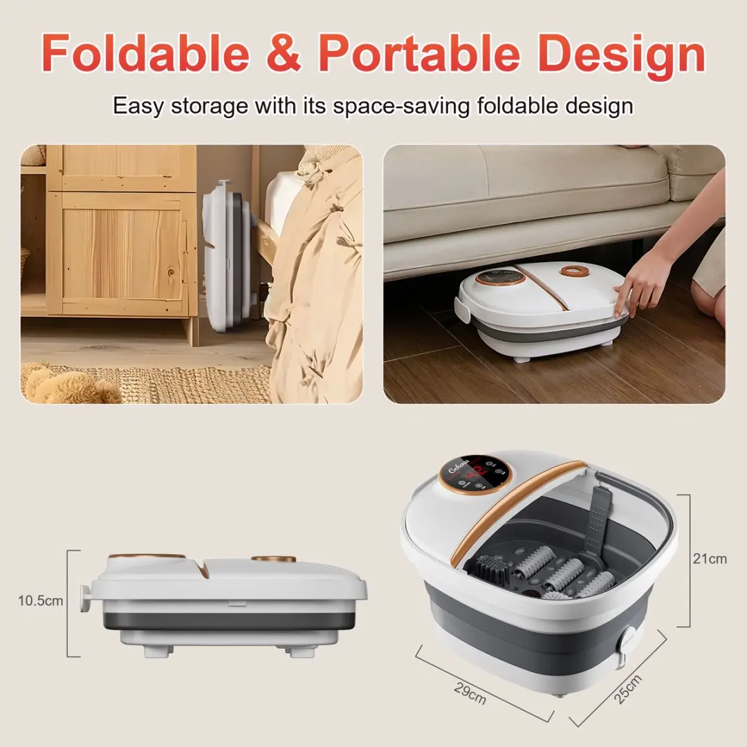 Collapsible Foot Spa Massager Electric Foldable Foot Soaker Tub with Remote Control 24 Heating Levels 6 Massage Rollers Surfing