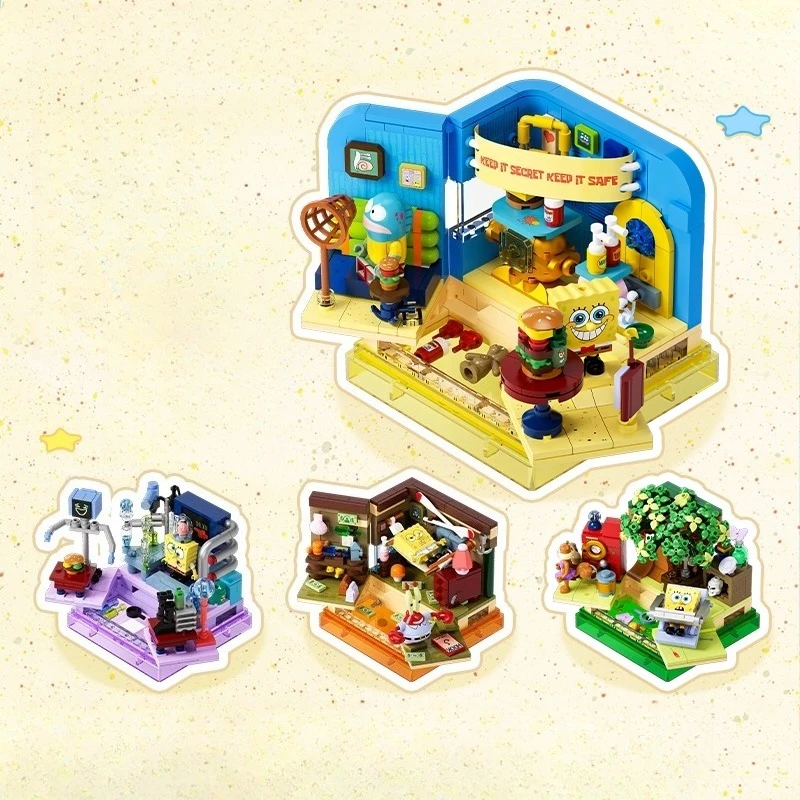 سبونجبوب سلسلة اللبنات لتقوم بها بنفسك صندوق جديد Squidward باتريك ستار كرستي كراب مخالب غرفة لعبة مجسمة الحلي هدايا العيد #5