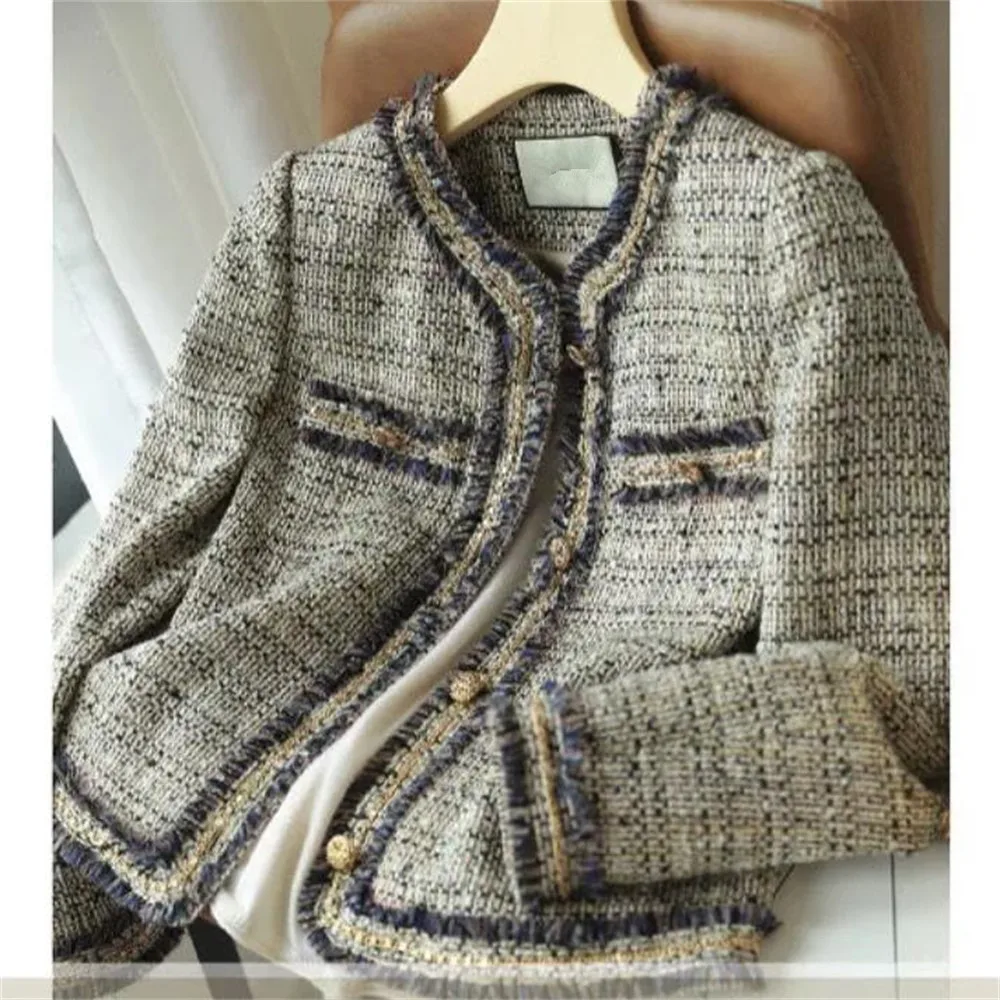 Giacca da abito corta in tweed profumato piccolo di alta qualità Donna Primavera Autunno Capispalla Nuove signore Retro Top femminili Cappotti slim