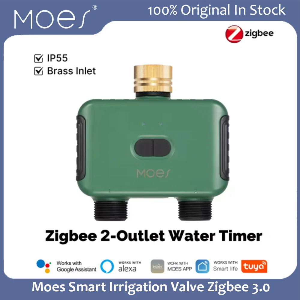 Moes Tuya Smart Irrigation Valve Sprinkler Water Timer Zigbee 3.0 2 Outlet APP Remote Control Voice Control by Alexa Google