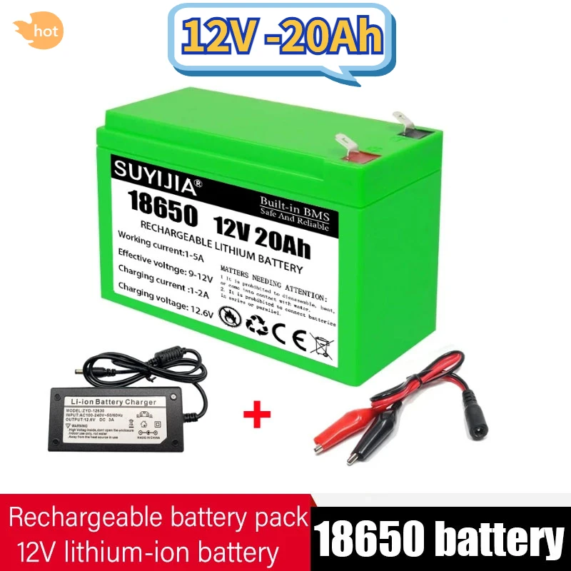 Nuova batteria 12V 20Ah batteria al litio ricaricabile BMS18650 integrata adatta per batteria per veicoli elettrici caricabatterie 12.6V 3A