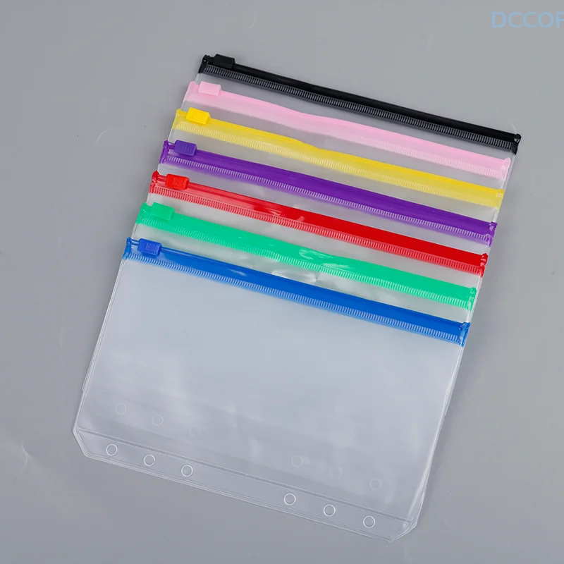 4pcs A6 6-Hole Binder Pockets Waterproof PVC Envelopes Zipper Binder Pouches