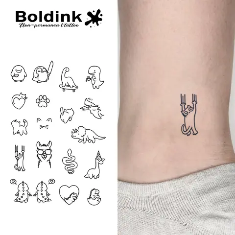 BOLDINK 귀여운 동물 문신 스티커 만화 공룡 고양이 펭귄 디자인 방수 오래 지속되는 색상