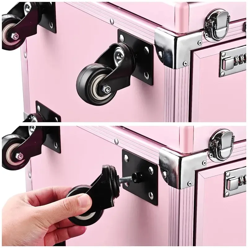 Rolling Manicure Table Foldable Nail Table Makeup Train Case Trolley Travel Storage Organizer with 4 Drawers Mirror & Speaker - Image 6