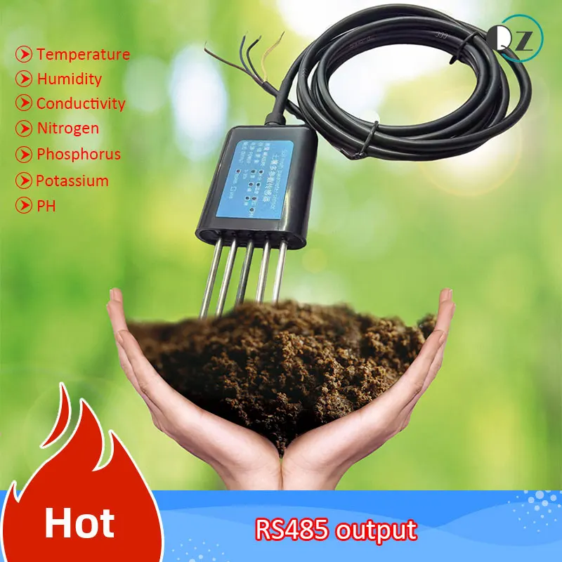 7 IN 1 Soil sensor RS485 HTECNPKPH sensor Temperature humidity conductivity nitrogen phosphorus potassium pH Soil NPK detector