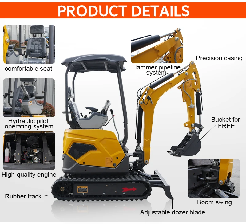 Minibagger / Mikrobagger / Mini-Pelle, 1,8 Tonnen 1800 kg kleiner Raupenbagger, Diesel, weltweit lieferbar – Detail 4