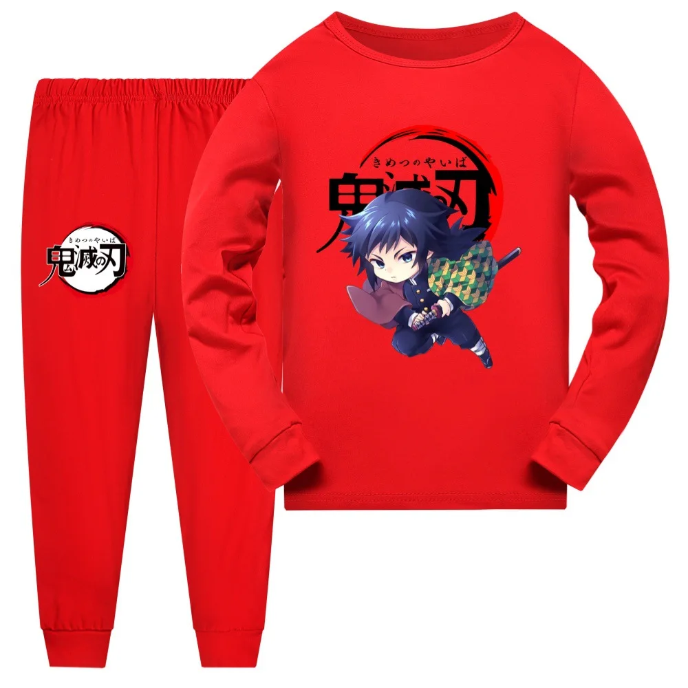 Baby Girls Tracksuit Demon Slayer Kid Pajama Set Polyester Child Clothes Teenage Boy Long Sleeve T Shirt Pants Suit Sleepwear