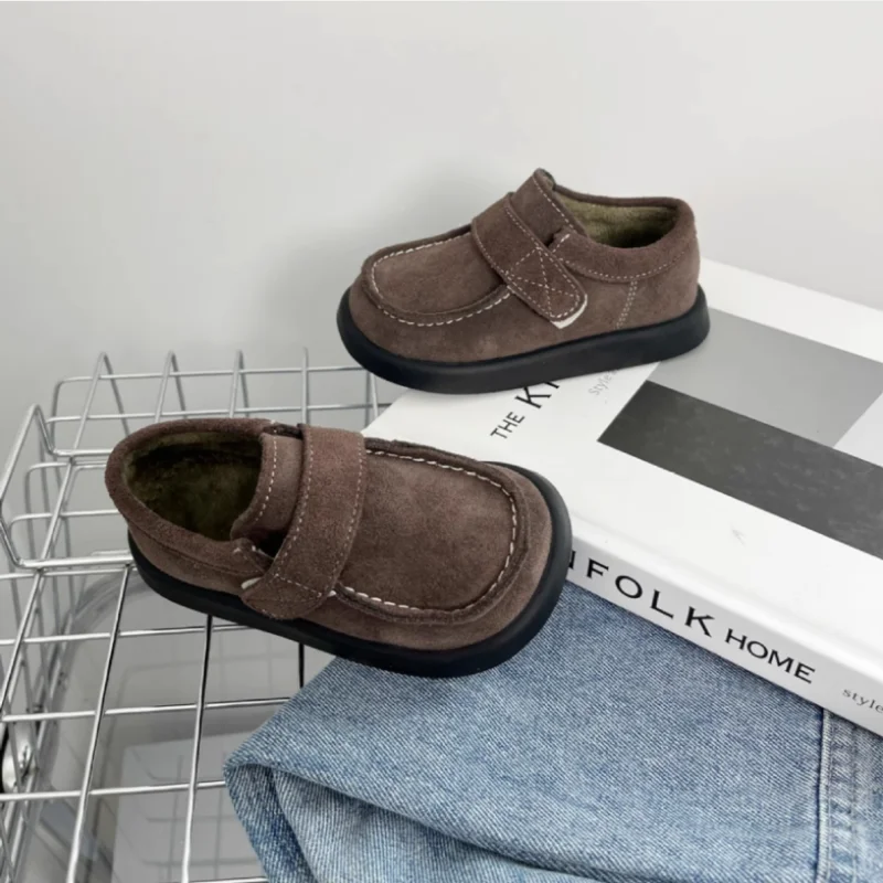 children's frosted suede retro leather shoes autumn winter new versatile boys girls cowhide fashionable casual shoes Size 21-32
