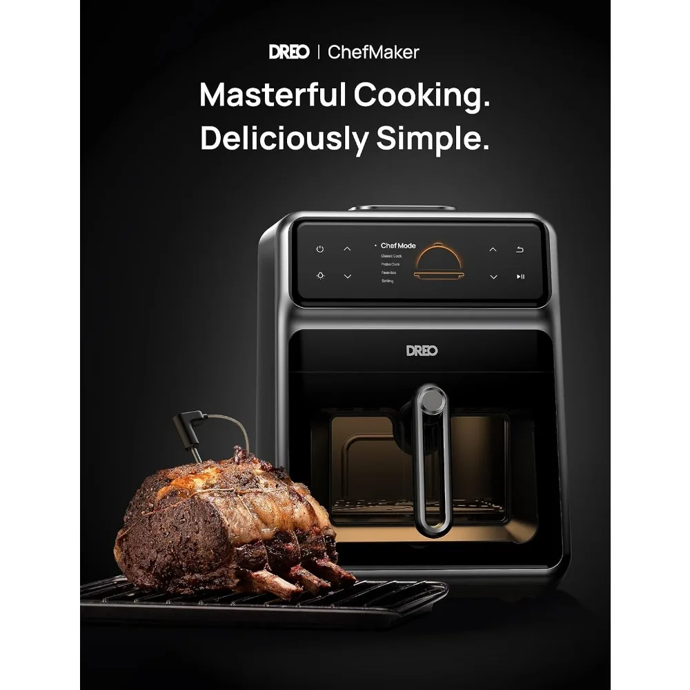 ChefMaker Coats i Fryer, cuisinier comme un pro avec simple pression sur un bouton, friteuse à air intelligente avec sonde de cuisson, atomiseur d'eau