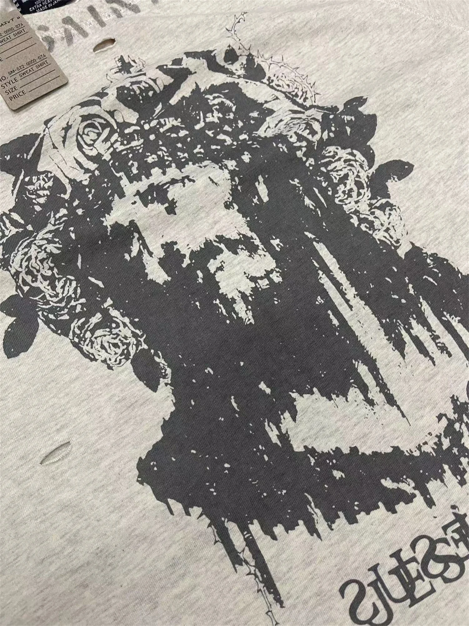 Y2k Vintage Jesus Portrait graffiti print damages pullover washed and worn-out loose short sleeved T-shirt