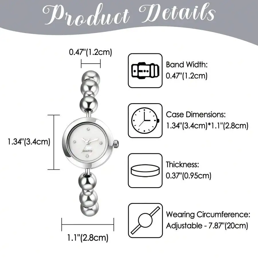 Women's Beaded Bracelet Watch: Adjustable Strap Imitation Diamond-Marked Dial Analog Quartz Wristwatch - Casual