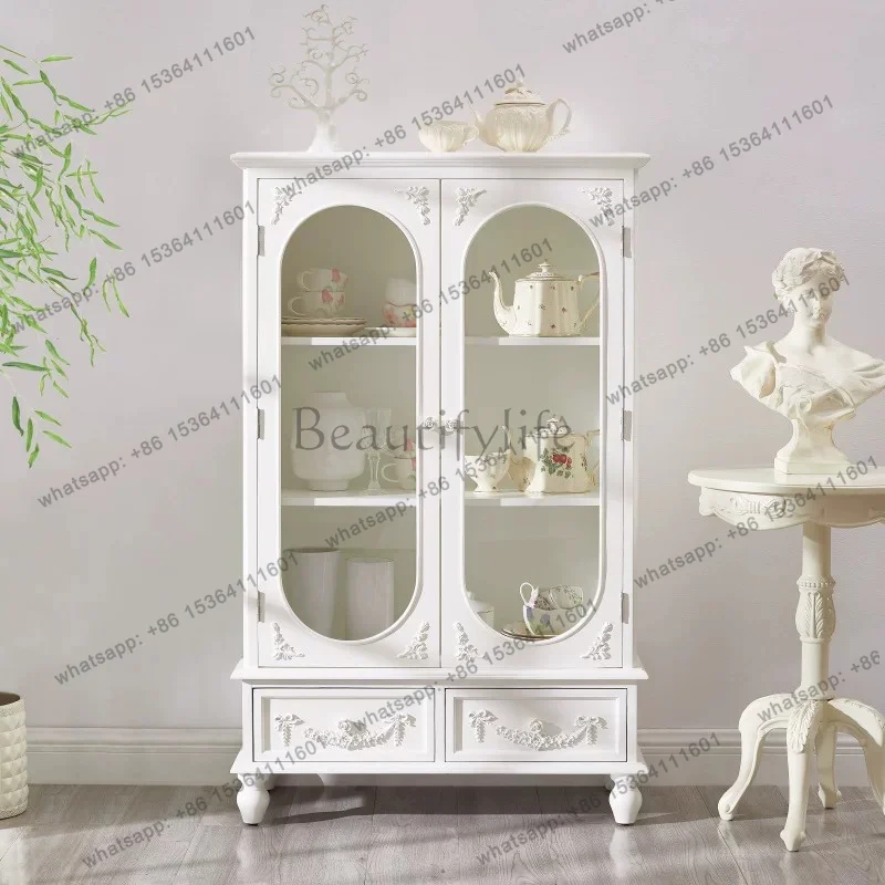French solid wood dining side cabinet against the wall to enter the entrance dopamine color display small wardrobe
