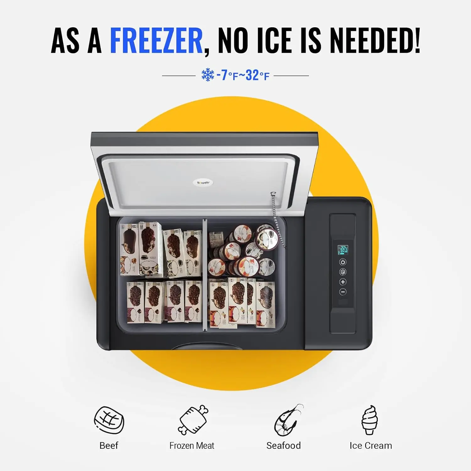 12v refrigerator 30 Quart, -8℉~50℉ Portable Freezer for Car, Black | No Ice Needed, Use as Fridge or Freezer, Fast 15-Min Cool t