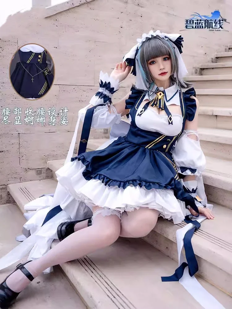 Heißes Spiel azur lane hms cheshire cosplay Kostüm Frauen Mädchen Dienst mädchen Anzug Schürze Kleid Rollenspiel Kleidung Karneval Party Outfit Lager