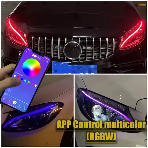RGBW App control For 2014-2017 Mercedes Benz C class DRL RGB multicolor LED boards W205 S205 A205 daytime running lights Blue
