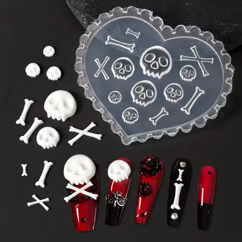 1pc ハロウィンスカルヘッドクリスマス鹿 3D アクリルネイルモールドネイルデコレーション DIY シリコーンマニキュアモールドネイルアートモールド