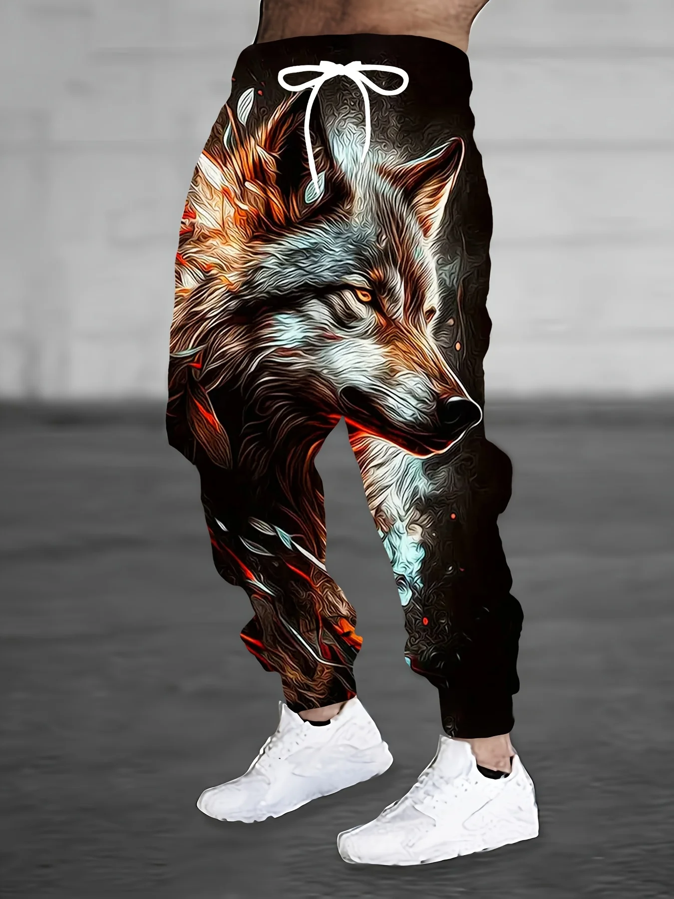 Animal Wolf Printed Fashion Pants Men's Side Pockets Elastic Drawstring Sweatpants Joggers Pants Casual Trousers Fall Winter