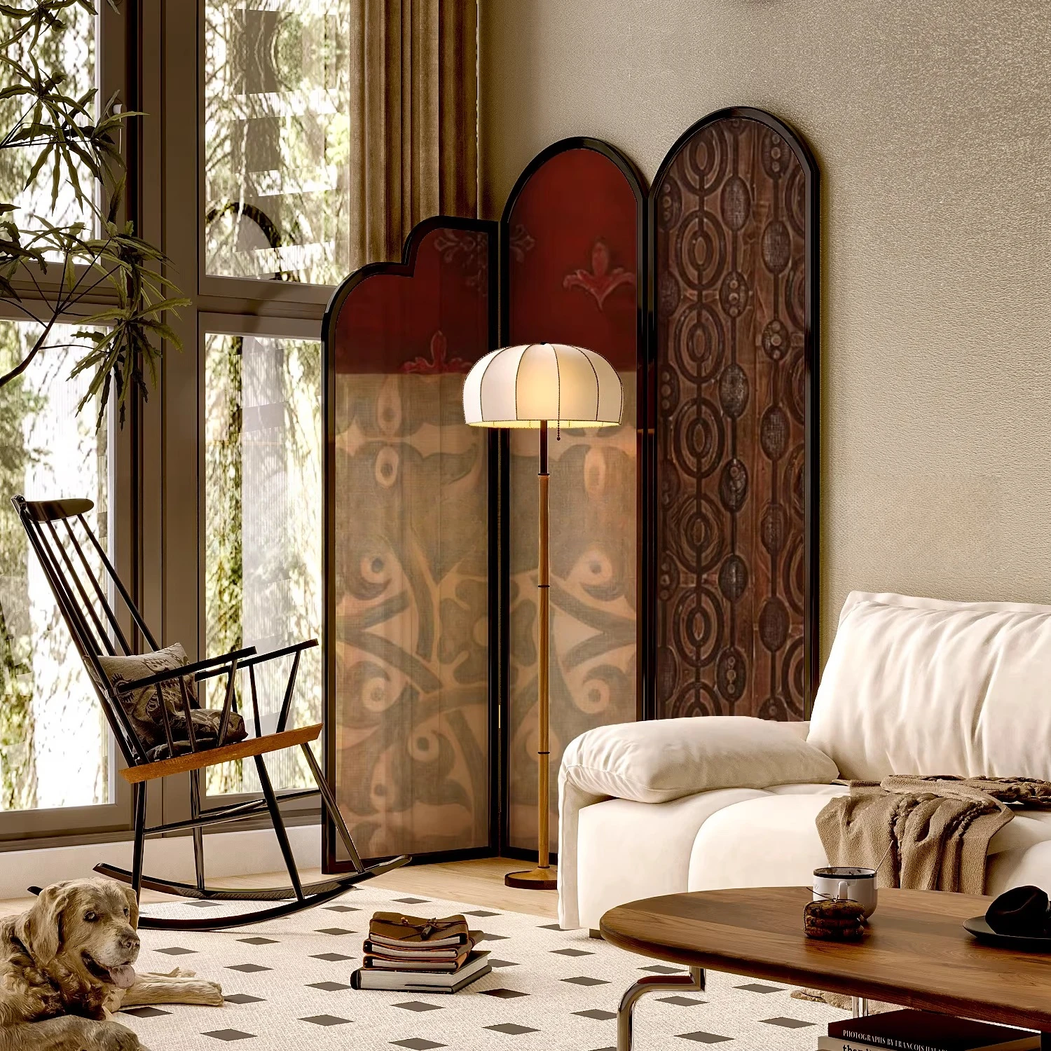 French classical retro screen partition living room sofa background corner decoration restaurant hotel entrance art blocking