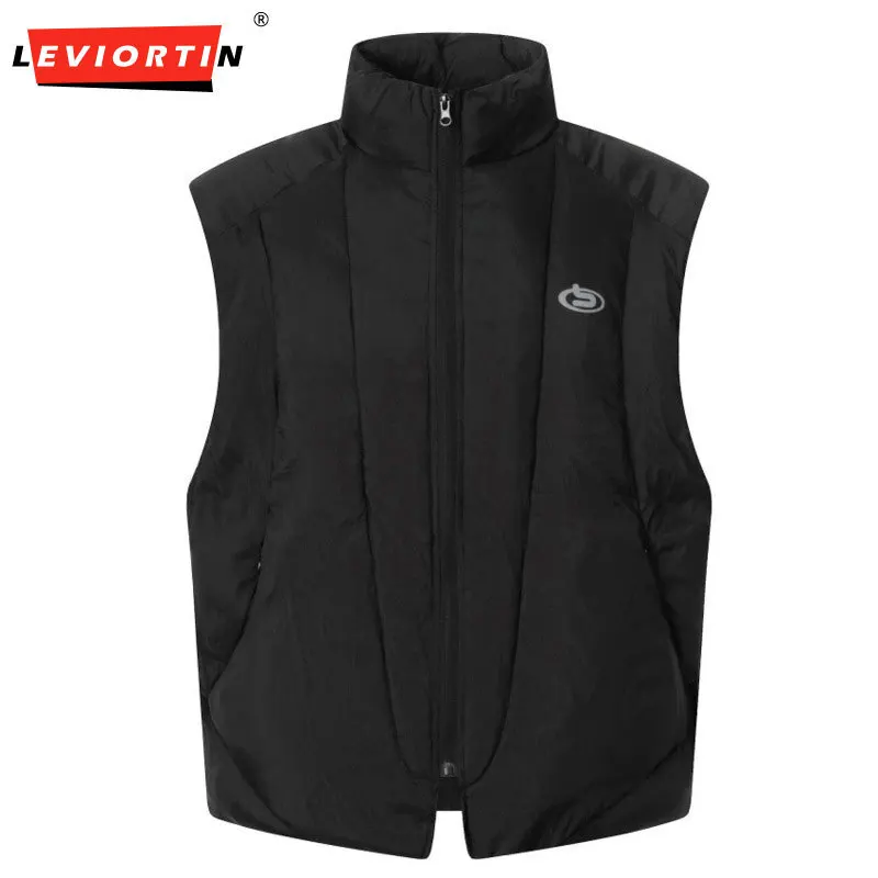 قميص قصير شتوي للرجال عالي الجودة فضفاض غير رسمي متعدد الاستخدامات بدون أكمام، سترة قطنية سميكة بنصف ياقة عالية، سترة سترة #1