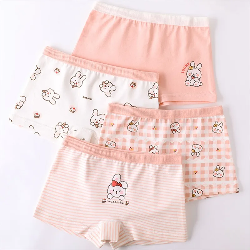 

4PCS Girls Cotton Antibacterial Panties Kids Thin Breathable Knickers Cute Print Soft Comfort Underwears 3+y Young Child Clothes