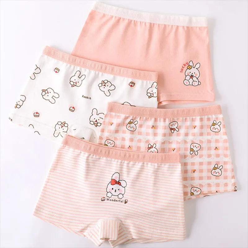 4PCS Girls Cotton Antibacterial Panties Kids Thin Breathable Knickers Cute Print Soft Comfort Underwears 3+y Young Child Clothes