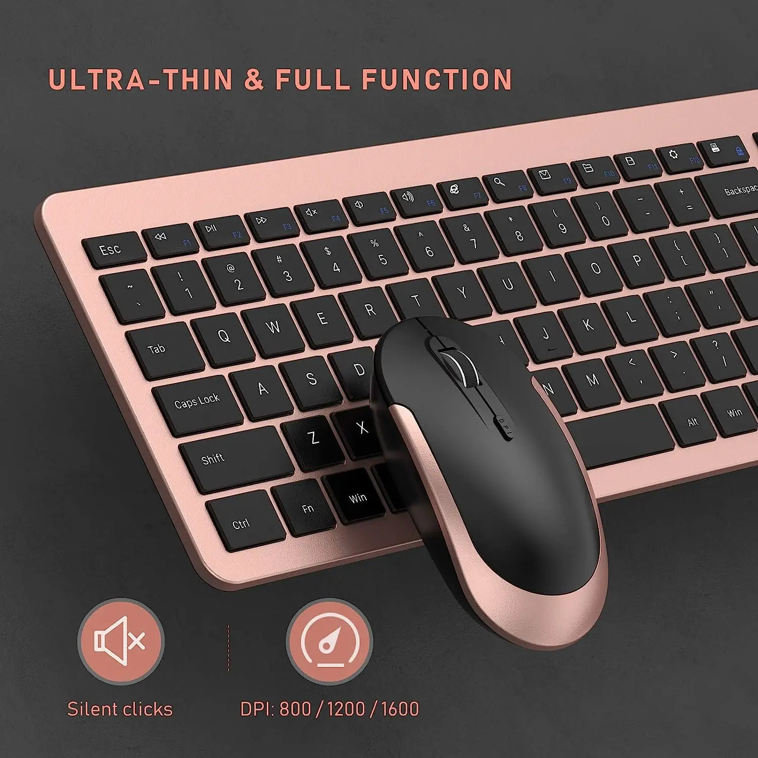 Imagem -02 - Seenda-combinação de Mouse e Teclado sem Fio Recarregável Tamanho Grande Ultrafino Silencioso sem Fio Preto Rosa Dourado