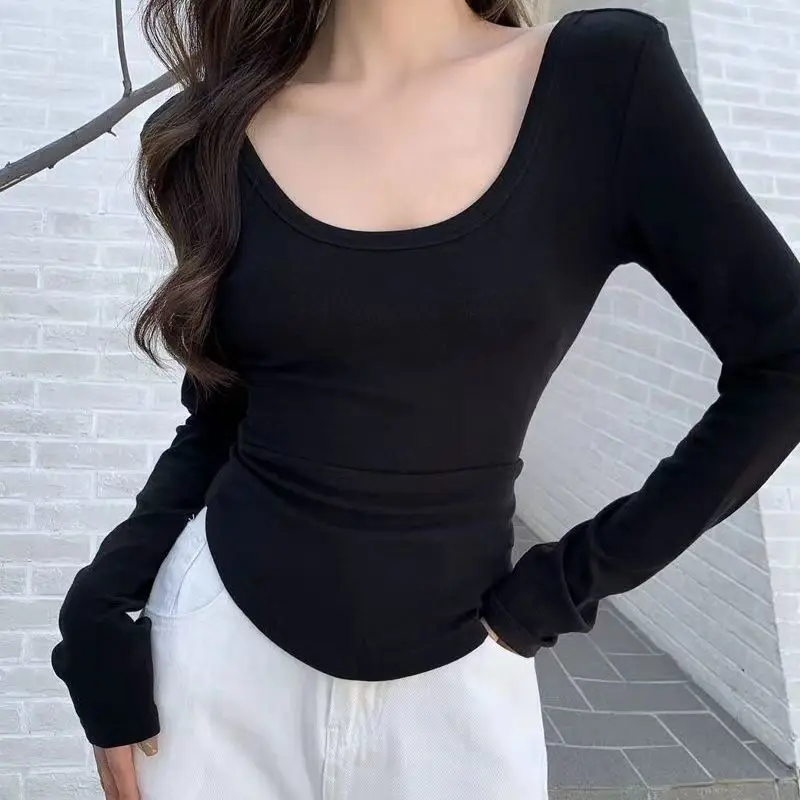 Simplicity Letter Slim High Street T Shirts Spring New Trend Long Sleeve Solid Sexy Pullovers Top Fashion Casual Women Clothing
