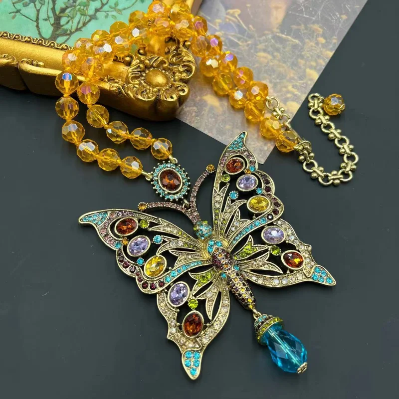 Timeless Wonder Retro Zirconia Butterfly Statement Necklace for Women Designer Jewelry Goth Runway Luxury Brand Mediaeval 2621