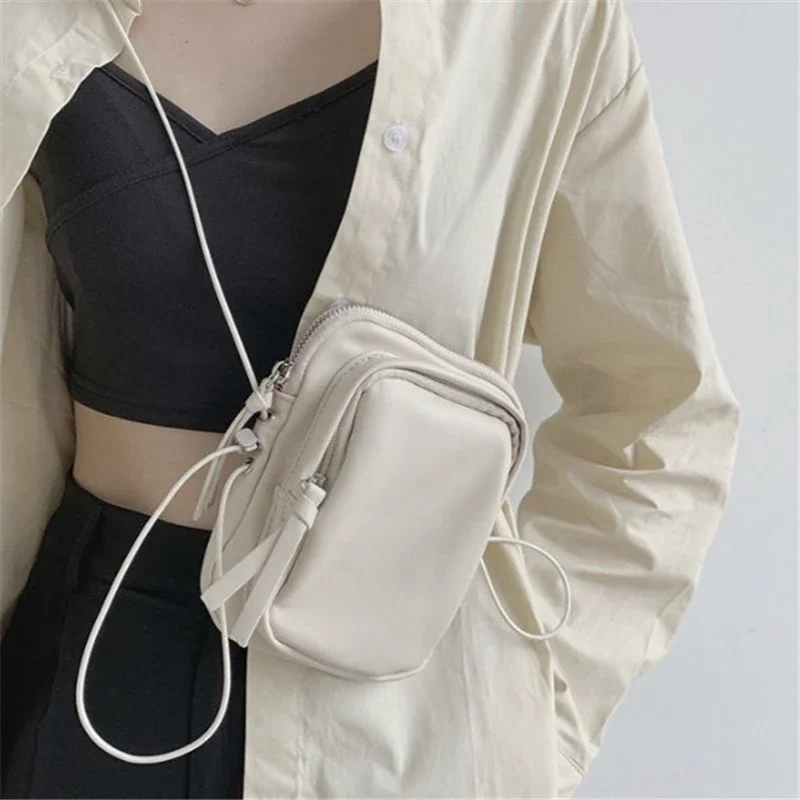 

Women Leather Mobile Phone Bag Cards Coins Multifunctional Crossbody Shoulder Drawstring Ins Fashion Casual High-quality Wallet