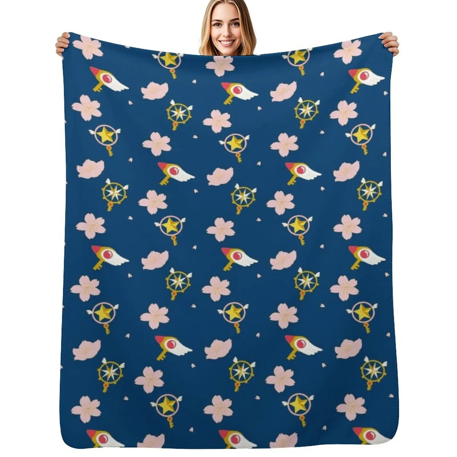 Card Captor Sakura - Staff Pattern Throw Blanket Machine Washable Soft Warm Blanket