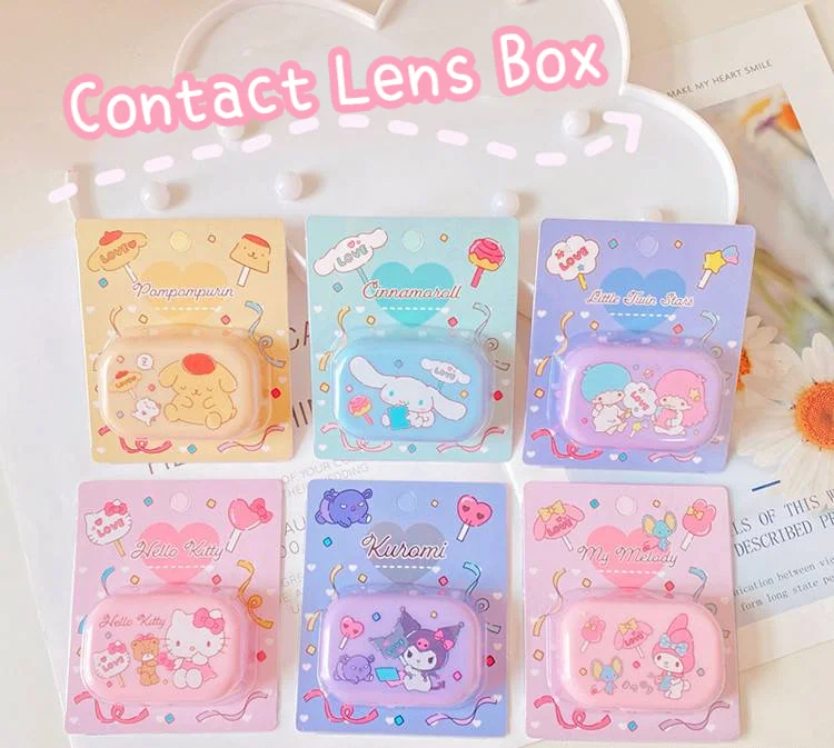 

Cute Cartoon Sanrio Contact Lens Case Box Kuromi My Melody Girl Heart Convenient Mini Color Contact Lens Care Box