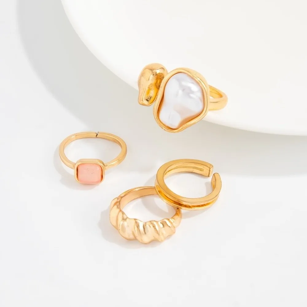 Irregular Pearl Toe Ring Set Thread Metal Surface Open Adjust Frame Metal Ornament Multi Piece Pack Gem Inlay Foot Accessory