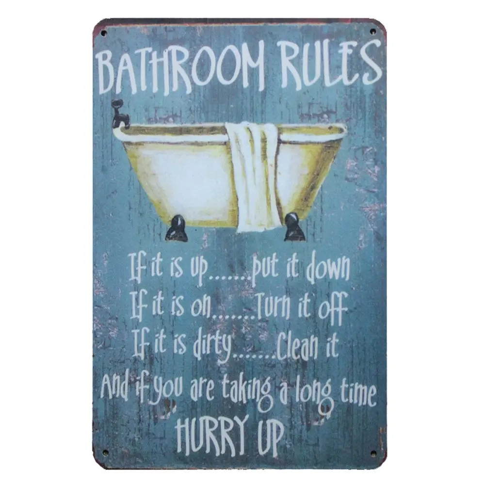 Mega-Deal Bathroom Rules Rustic Bathroom Decor Retro Vintage Look Wall Tin Sign 12