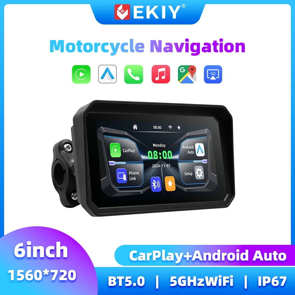 

EKIY 6 Inch Motorcycle Carplay Screen Monitor Wireless Carplay Android Auto Display Motorcycle GPS Screen for Motorcycle