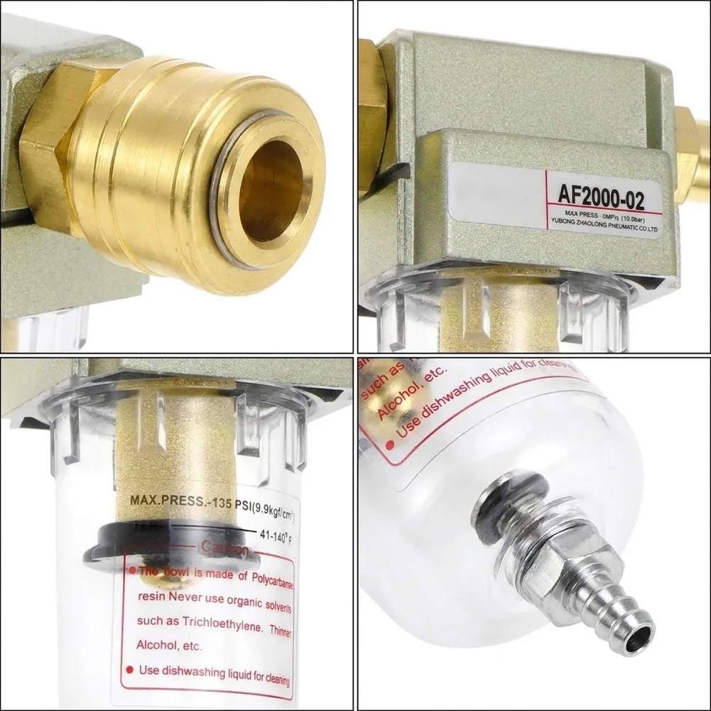 Brass 1/4in For Bsp Air Compressor Filter Water Separator With Quick Connect Fittings For Pneumatic Tool Dust Moisture Removal