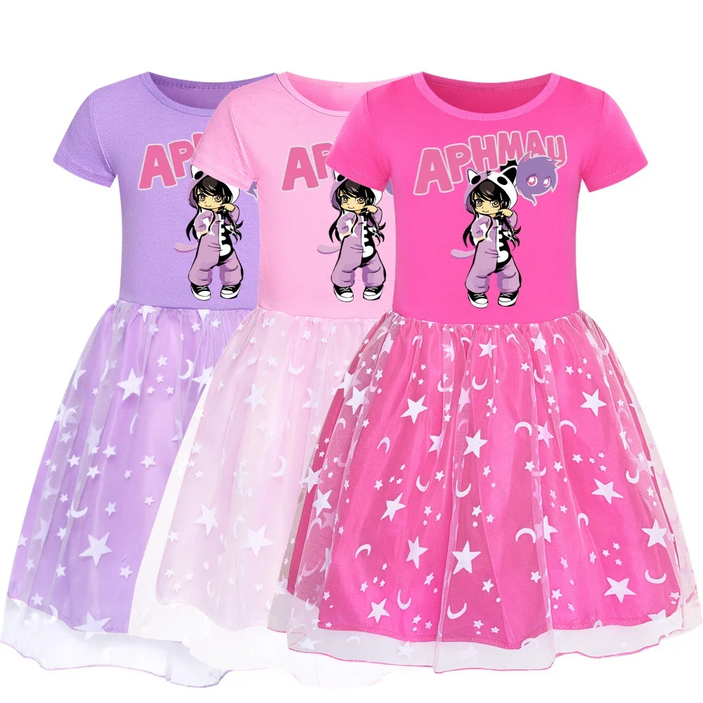 

Newest Kawaii Aphmau Clothes Kids Short Sleeve Casual Dresses for Girls Summer Lace Dress Up Children Wedding Princess Vestidos