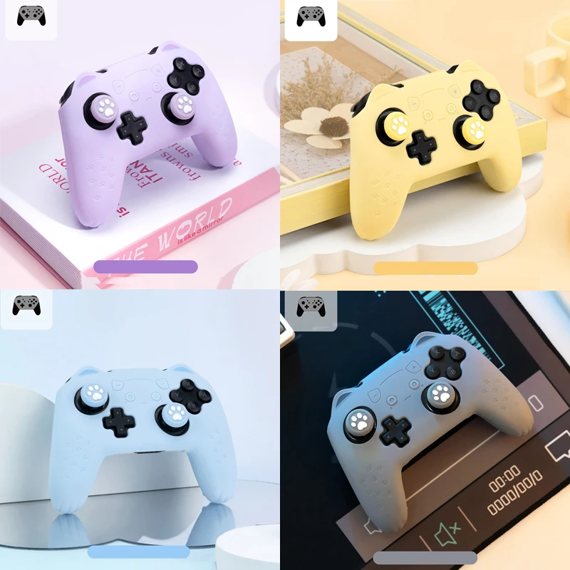 Cat Ear Paw Silicone Soft Shell Gamepad Sticker Skin For Nintendo Switch Pro NS Game Controller Case Thumb Stick Grip Cap Cover