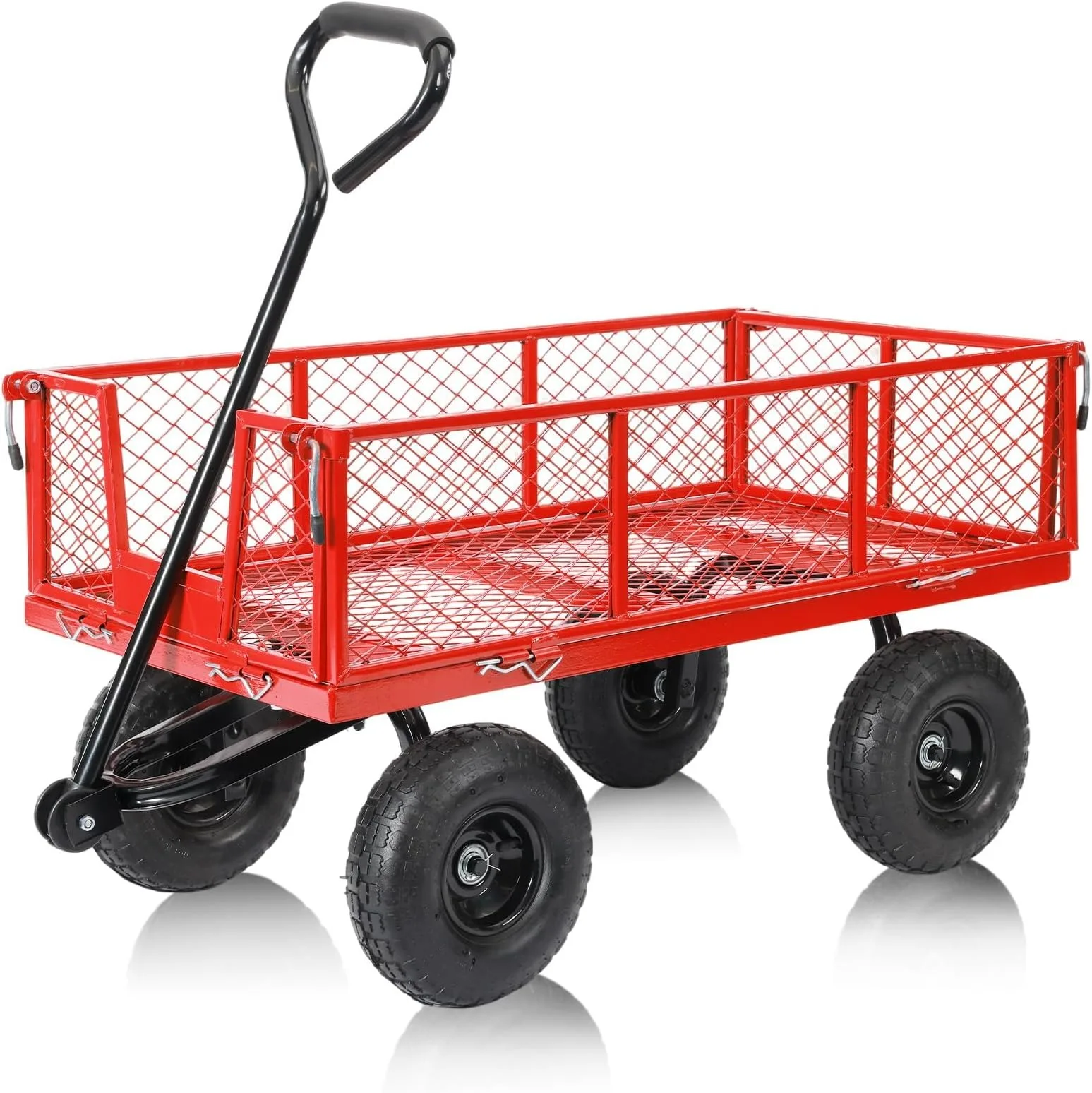 Heavy Duty Steel Garden Cart Utility Metal Wagon Steel Mesh Garden Cart With Removable Mesh Sides for Garden Farm Yard