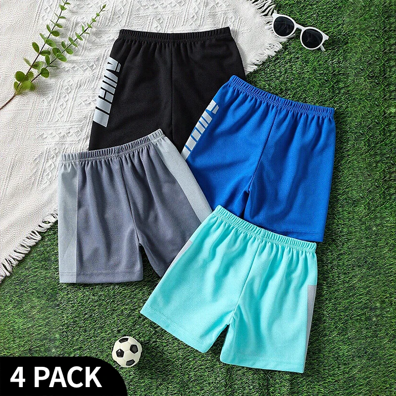 4-Piece Set of Summer Children's Multi-Color Letter Printed Shorts for Boys and Girls, Casual and Fashionable Loose Sports Pants