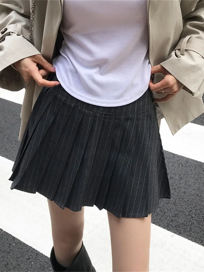 Chic High Waist Plaid Pleated  Skirt for Women Sli Faionable Autumn New Arrival Slimming Versatile f-length Skirt